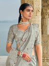 Light Grey Designer Saree with Floral Embroidery