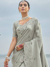 Light Grey Designer Saree with Floral Embroidery