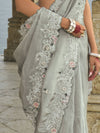 Light Grey Designer Saree with Floral Embroidery