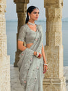 Light Grey Designer Saree with Floral Embroidery