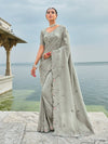 Light Grey Designer Saree with Floral Embroidery