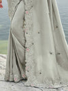 Light Grey Designer Saree with Floral Embroidery