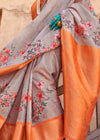 Light Grey Georgette Printed Saree With Orange Border