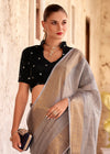 Light Grey Linen Silk Saree with Velvet Blouse