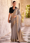 Light Grey Linen Silk Saree with Velvet Blouse