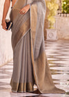 Light Grey Linen Silk Saree with Velvet Blouse