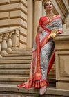 Light Grey Printed Patola Silk Saree