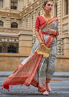 Light Grey Printed Patola Silk Saree