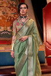 Light Olive Green Chiffon Silk Saree