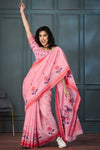 Light Pink Handloom Linen Saree