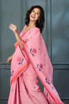 Light Pink Handloom Linen Saree