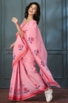 Light Pink Handloom Linen Saree