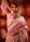 Light Pink Woven Kanjivaram Satin Silk Saree