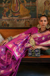 Light Purple Tanchoi Handloom Weaving Satin Saree