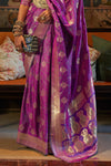 Light Purple Tanchoi Handloom Weaving Satin Saree