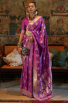 Light Purple Tanchoi Handloom Weaving Satin Saree