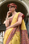 Light Yellow Woven Linen Cotton Saree