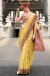 Light Yellow Woven Linen Cotton Saree