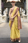 Light Yellow Woven Linen Cotton Saree