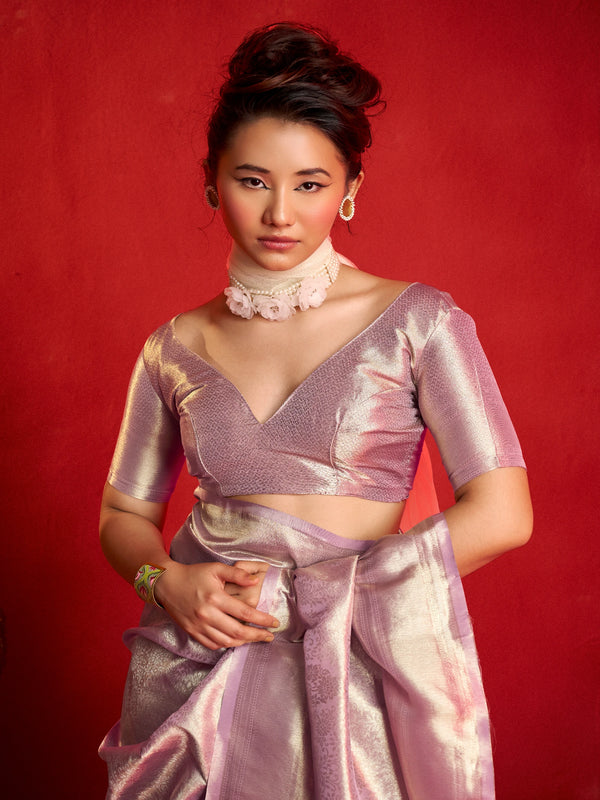 Lilac Banarasi Tissue Silk Saree – blouse close-up