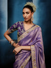 Lilac Designer Silk Saree with Contrast Deep Purple Blouse