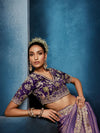 Lilac Designer Silk Saree with Contrast Deep Purple Blouse