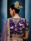 Lilac Designer Silk Saree with Contrast Deep Purple Blouse
