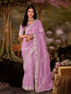 Lilac Embroidered Designer Organza Silk Saree