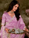 Lilac Embroidered Designer Organza Silk Saree