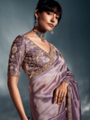 Lilac Embroidered Designer Tissue Organza Silk Saree