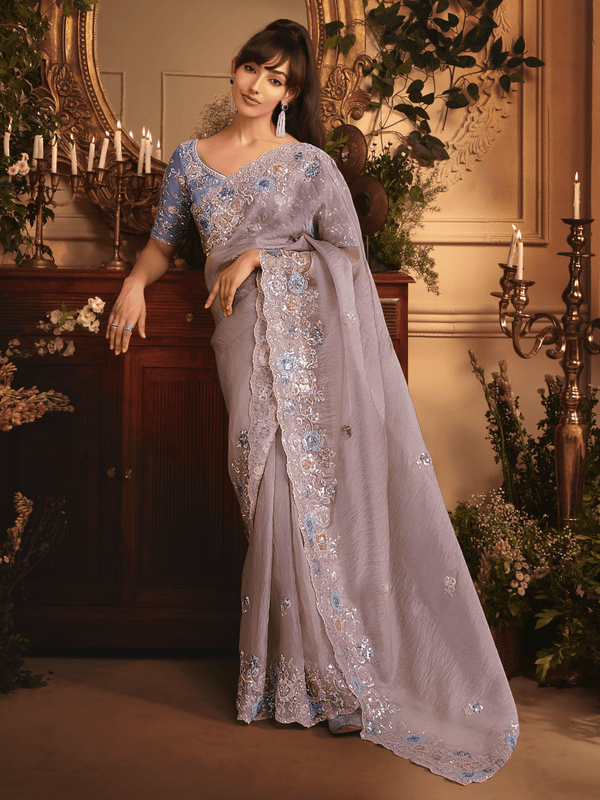 Lilac Organza Silk Saree