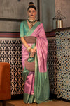 Lilac Pink And Green Woven Banarasi Silk Saree