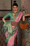 Lilac Pink And Green Woven Banarasi Silk Saree