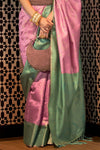 Lilac Pink And Green Woven Banarasi Silk Saree