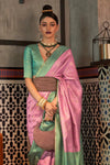 Lilac Pink And Green Woven Banarasi Silk Saree