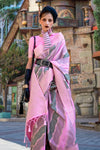 Lilac Pink Rangkaat Katan Handloom Silk Saree