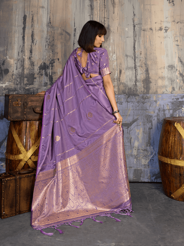 Lilac Purple Banarasi Satin Silk Saree