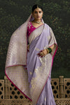 Lilac Purple Designer Banarasi Dola Silk Saree With Golden Zari Work