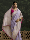 Lilac Purple Designer Banarasi Dola Silk Saree With Golden Zari Work