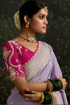 Lilac Purple Designer Banarasi Dola Silk Saree With Golden Zari Work