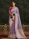 Lilac Purple Designer Banarasi Dola Silk Saree With Golden Zari Work