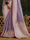 Lilac Purple Designer Banarasi Dola Silk Saree With Golden Zari Work