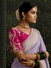 Lilac Purple Designer Banarasi Dola Silk Saree With Golden Zari Work