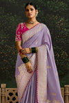 Lilac Purple Designer Banarasi Dola Silk Saree With Golden Zari Work