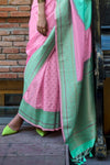 Lily Pink and Green Soft Silk Saree