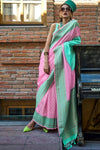 Lily Pink and Green Soft Silk Saree