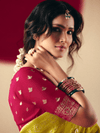 Lime Green Banarasi Silk Saree With Contrast Blouse