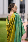 Lime Green Banarasi Silk Saree With Zari Border