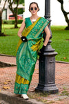 Lime Green Banarasi Silk Saree With Zari Border