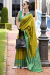 Lime Green Banarasi Silk Saree With Zari Border